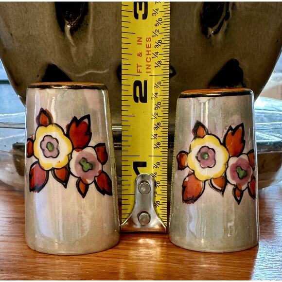 Salt Pepper Shakers Japan Small Floral Hand Painted Porcelain Vintage Blue READ - Picture 2 of 7